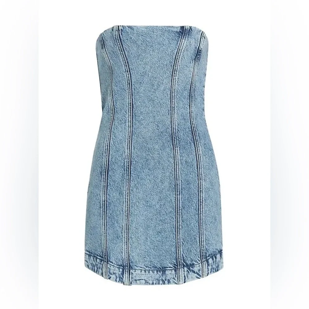 ALL SAINTS Denim Strapless Charli Corset Mini Dress in Mid Indigo Blue - Picture 2 of 11